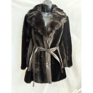 Vintage Royal-Minke Hillmoor Luxury Faux Fur Leather Trim Jacket Brown Size S
